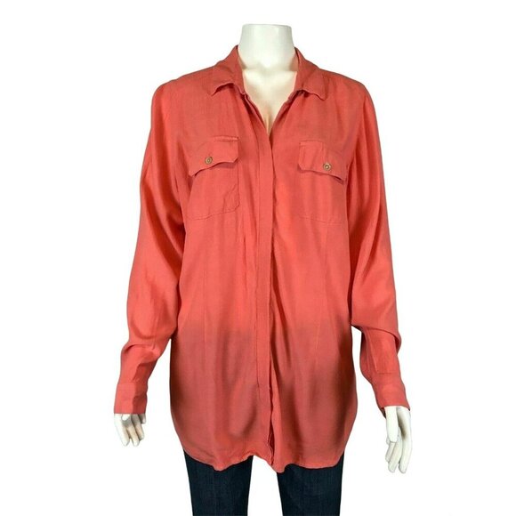 J Jill Button Up Shirt Size Large Tunic Length Long Sleeve Blouse Top Rayon - Picture 1 of 7